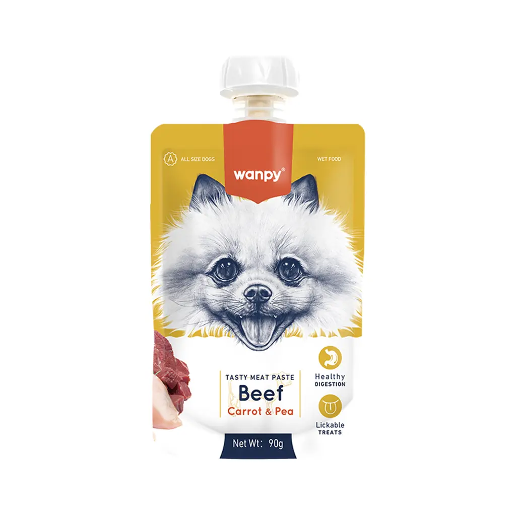 پودینگ تشویقی سگ ونپی Wanpy Tasty Meat Paste با طعم گوشت گوساله و هویج در بسته‌بندی ۹۰ گرم