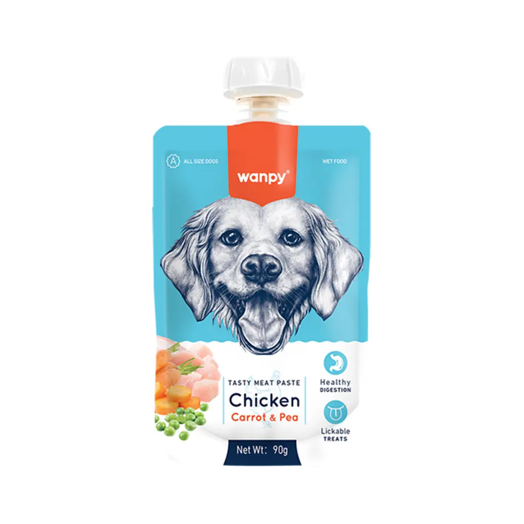 خمیر تشویقی سگ Wanpy با ترکیب مرغ و هویج در بسته ۹۰ گرمی، مناسب سگ‌های خانگی