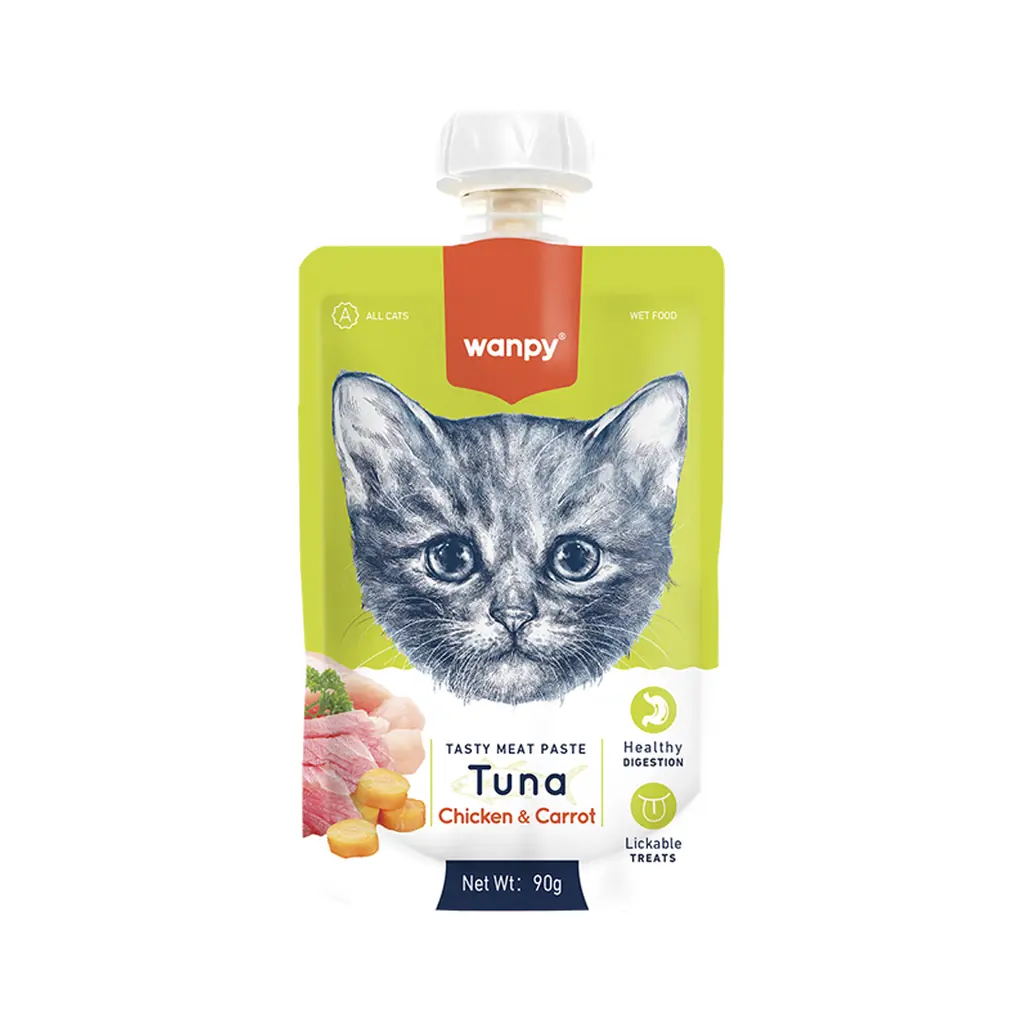 Wanpy Tasty Meat Paste Tuna Chicken Carrot 90g غذای تشویقی نرم گربه با طعم ترکیبی تن و مرغ