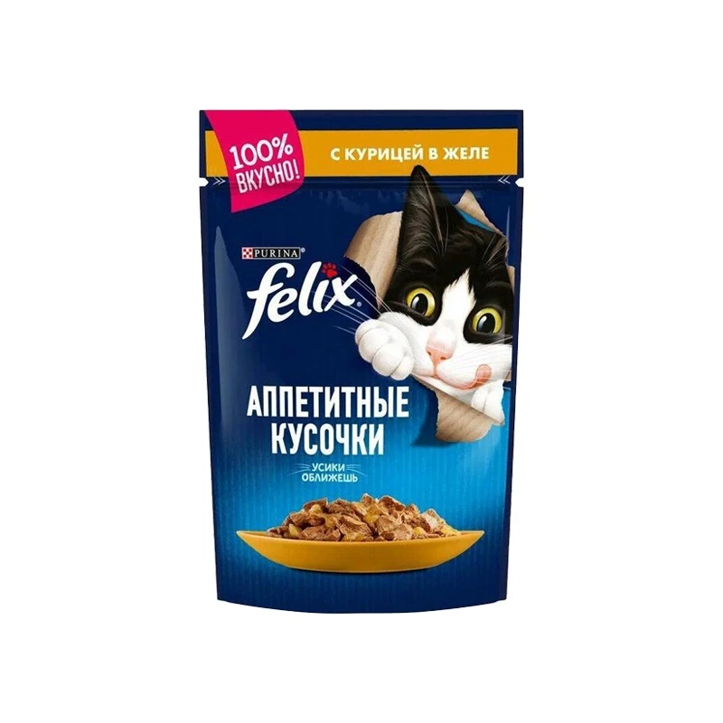 بسته غذای مرطوب Felix Pouch Chicken با طعم مرغ، مناسب گربه‌های بالغ، وزن ۸۵ گرم