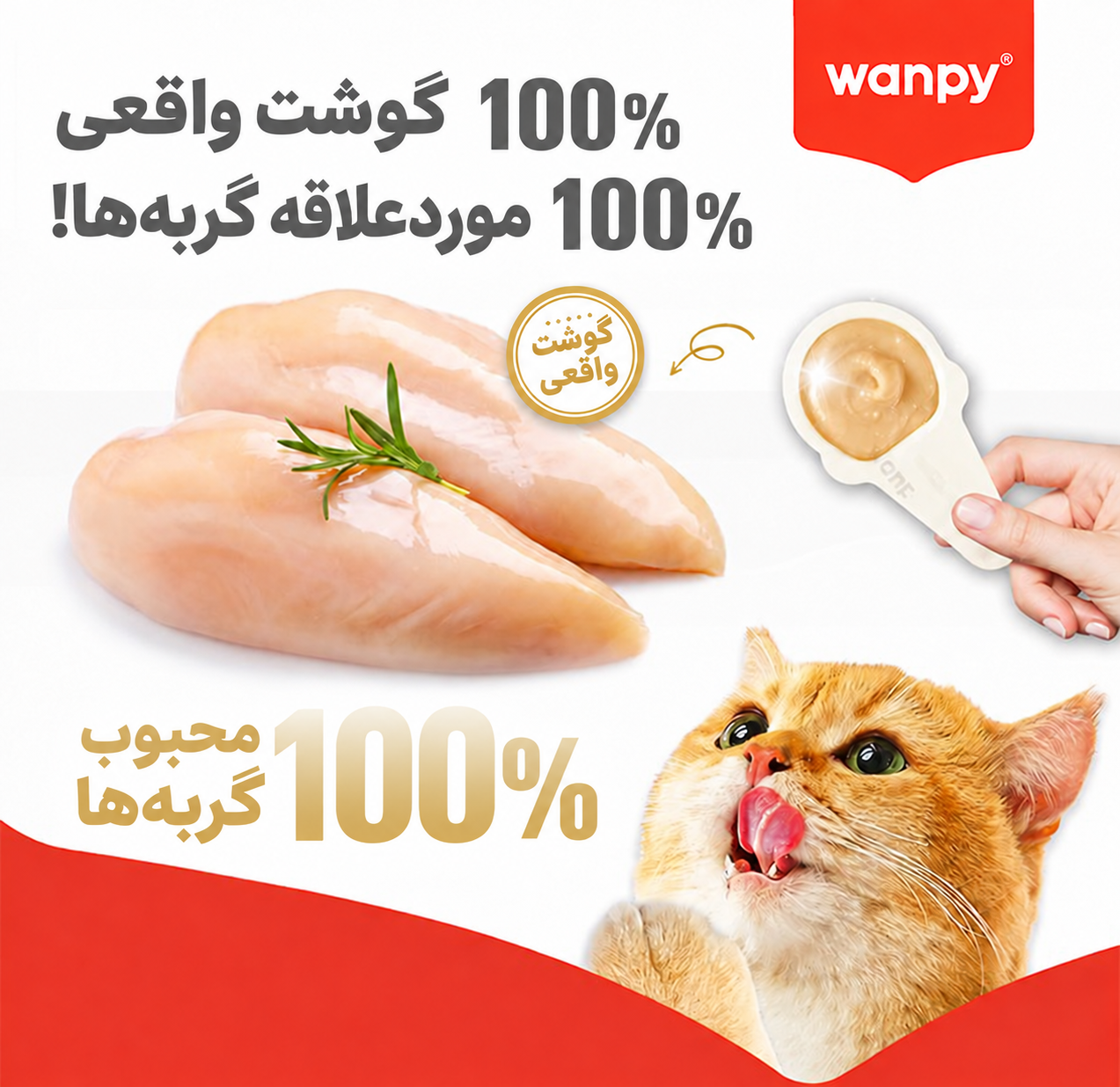 بستنی قاشقی گربه ونپی با طعم ماهی سالمون Wanpy Lickable Cream بسته 10 عددی - تصویر 6