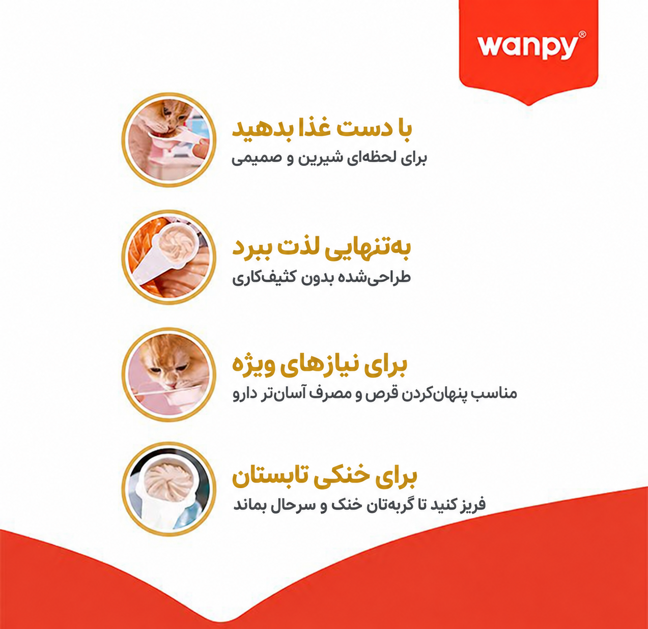 بستنی قاشقی گربه ونپی با طعم ماهی سالمون Wanpy Lickable Cream بسته 10 عددی - تصویر 5