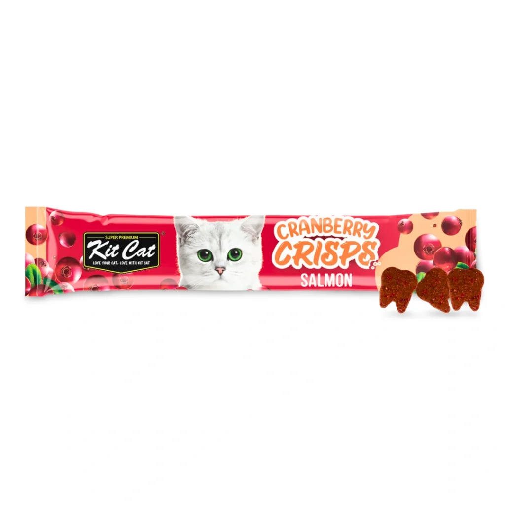 تصویر بسته تشویقی بچه گربه Kit Cat Kitty Crunch با طعم سالمون، محصولی خوش‌طعم برای گربه‌های کوچک و مناسب استفاده به عنوان میان‌وعده و پاداش